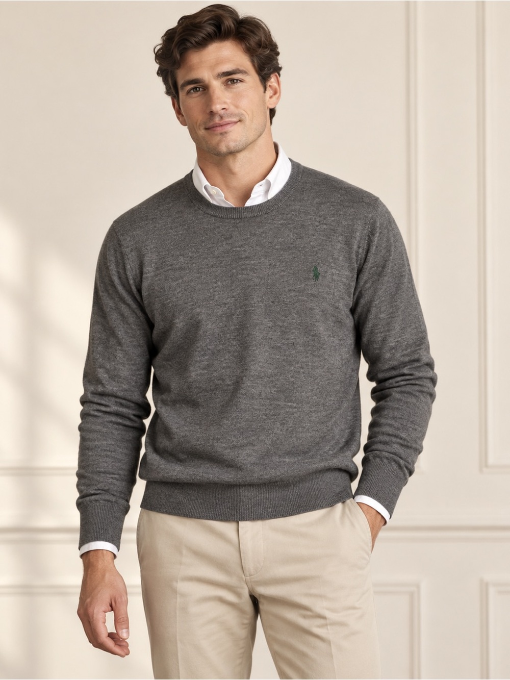 Polo Ralph Lauren Men’s Merino Wool Slim Fit Crewneck Sweater Gray M